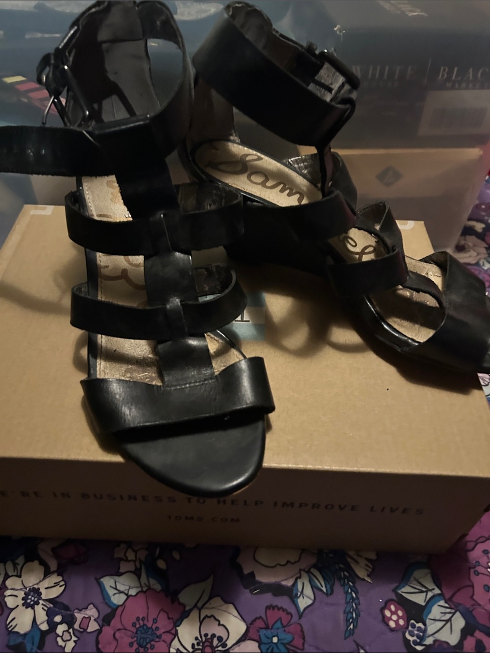 Sam Edelman Black Strappy Wedge Sandals